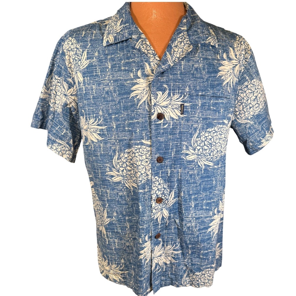 Palmwave Hawaii Men's Blue Pineapple Print Cotton Hawaiian Button up Shirt Large